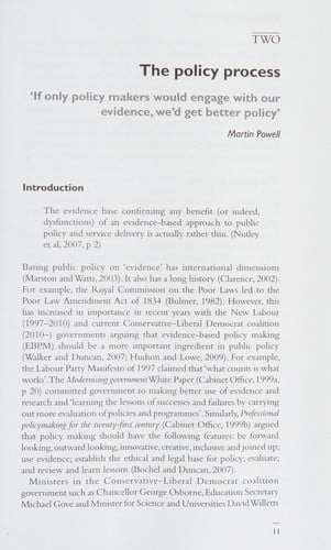Evidence, policy and practice