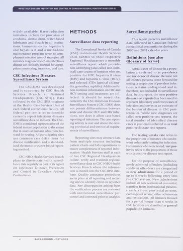 Infectious diseases prevention and control in Canadian federal penitentiaries, 2000-01
