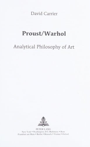 Proust/Warhol : analytical philosophy of art