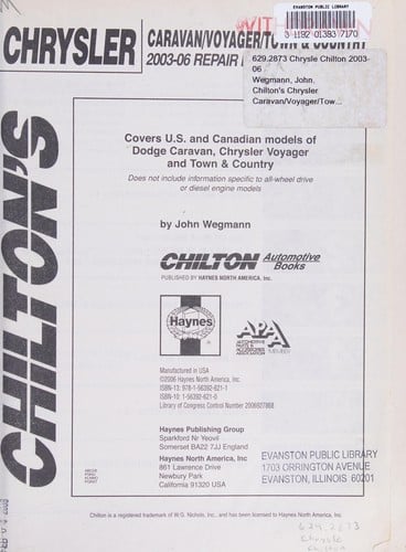 Chilton's Chrysler Caravan/Voyager/Town & Country 2003-06 repair manual