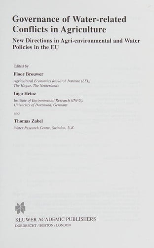 Governance of water-related conflicts in agriculture