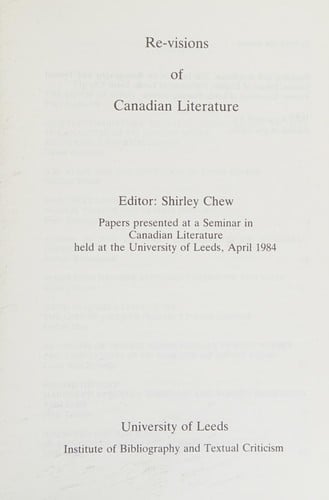 Re-visions of Canadian literature