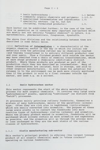 Identification and brief description of the emissions (water, air & wastes) from the different sectors of the organic chemical industry