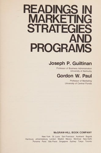 Readings in marketing strategies and programs