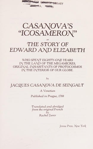 Casanova's "Icosameron", or, The story of Edward and Elizabeth
