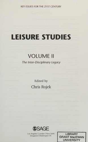 Leisure Studies (Key Issues for the 21st Century)