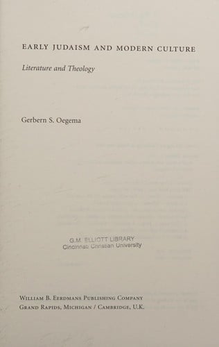Early Judaism and modern culture