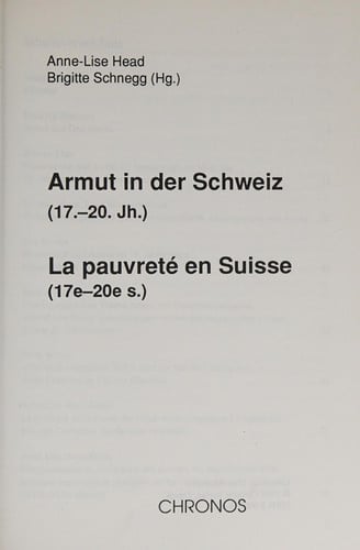 Armut in der Schweiz (17.-20. Jh.) =