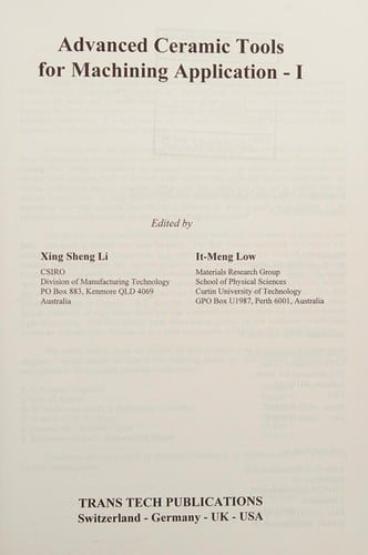 Advanced ceramic tools for machining application I