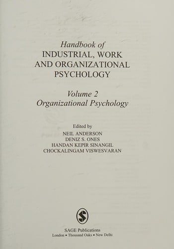 Handbook of industrial, work and organizational psychology