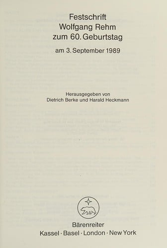 Festschrift Wolfgang Rehm zum 60. Geburtstag