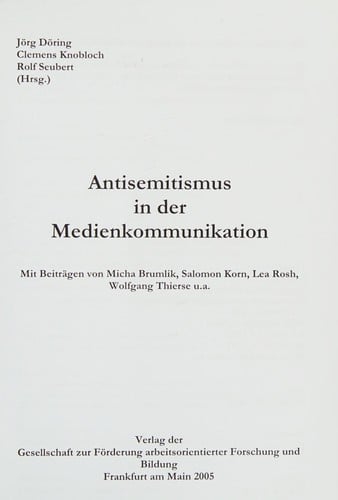 Antisemitismus in der Medienkommunikation
