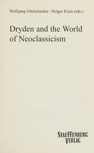 Dryden and the world of neoclassicism