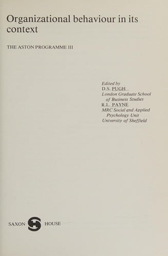 Organizational behaviour in its context