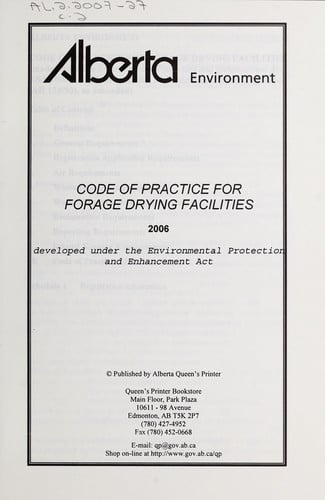 Code of practice for forage drying facilities