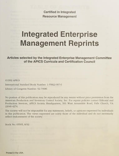 Integrated enterprise management reprints