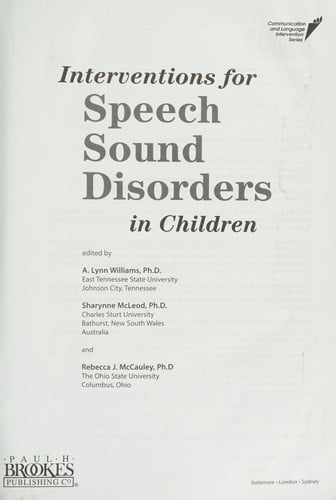 Interventions for speech sound disorders in children