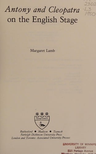 Antony and Cleopatra on the English stage