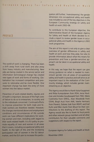 Gender issues in safety and health at work