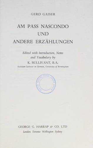 Am Pass Nascondo und andere Erzählungen