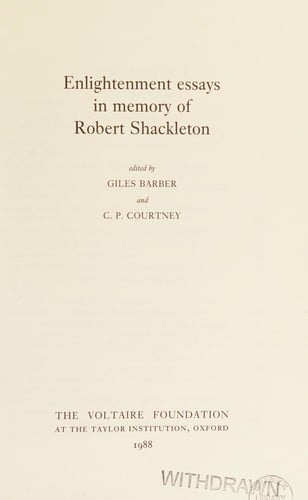 Enlightenment essays in memory of Robert Shackleton