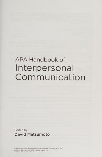 APA handbook of interpersonal communication