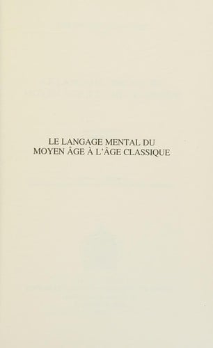 Le langage mental du moyen âge à l'âge classique