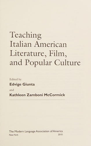 Teaching Italian American literature, film, and popular culture