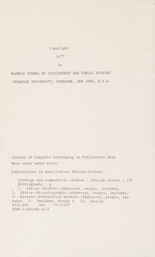 Explorations in quantitative African history