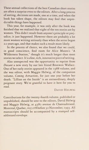 Best Canadian Stories, 1993