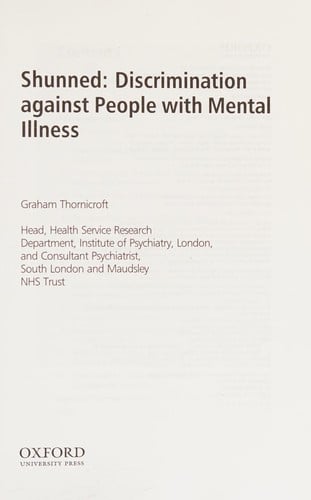SHUNNED: DISCRIMINATION AGAINST PEOPLE WITH MENTAL ILLNESS