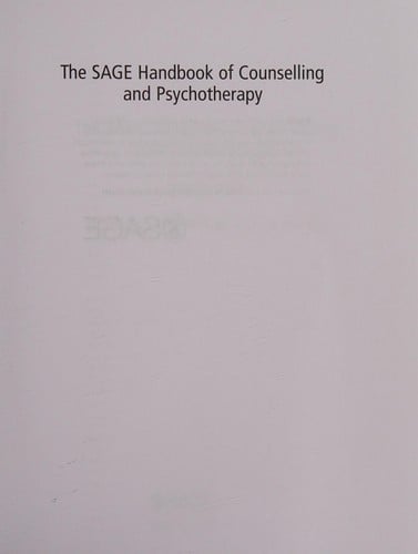 The SAGE handbook of counselling and psychotherapy