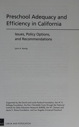 Preschool adequacy and efficiency in California