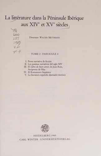 La Littérature dans la péninsule ibérique aux XIVe et XVe siècles