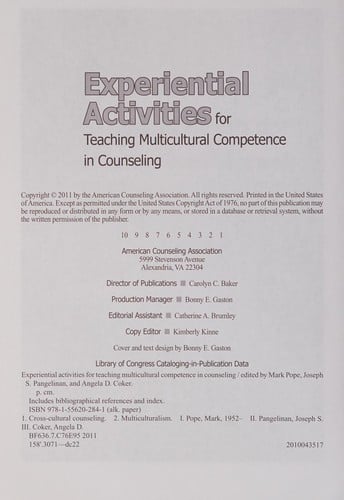 Experiential activities for teaching multicultural competence in counseling