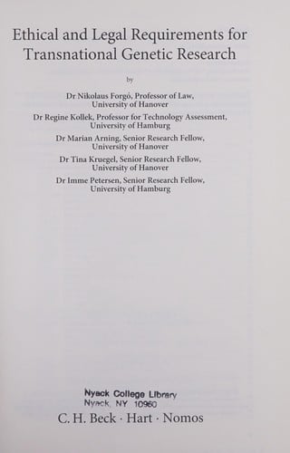 Ethical and legal requirements for transnational genetic research