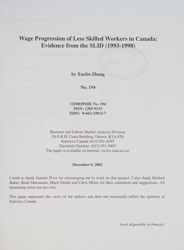 Wage progression of less skilled workers in Canada
