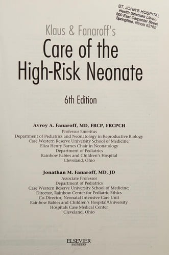Klaus & Fanaroff's care of the high-risk neonate