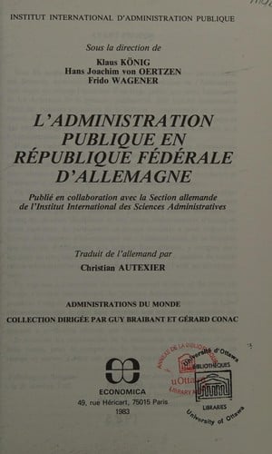 L'Administration publique en République fédérale d'Allemagne