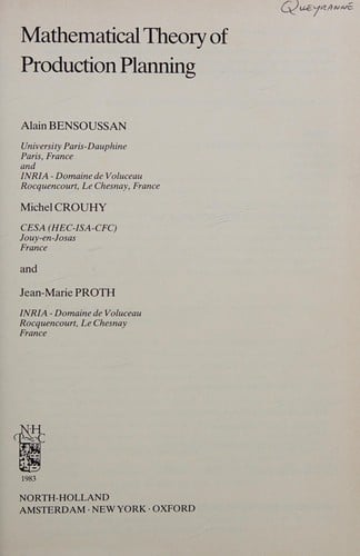 Mathematical theory of production planning