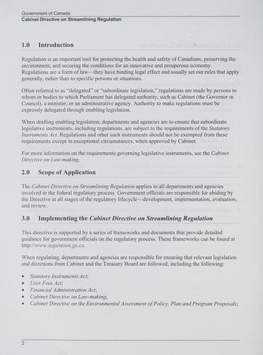 Cabinet directive on streamlining regulation