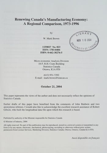 Renewing Canada's manufacturing economy