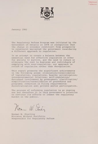 Achievements in regulatory reform in Ontario