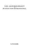 Carl Jakob Burckhardt zu Hugo von Hofmannsthal