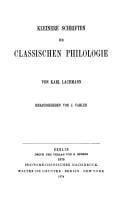 Kleinere Schriften zur classischen Philologie