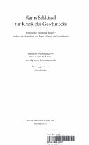 Kants Schlüssel zur Kritik des Geschmacks