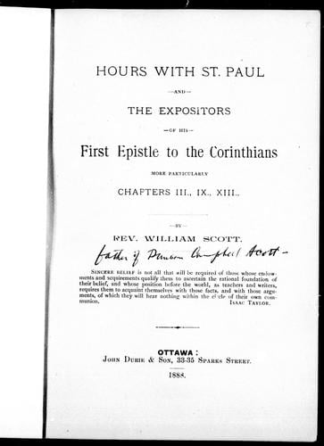 Hours with St. Paul and the expositors of his First Epistle to the Corinthians, more particularly chapters III, IX, XIII