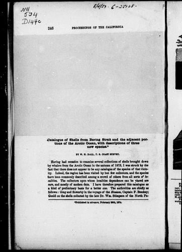 Catalogue of shells from Bering Strait and the adjacent portions of the Arctic Ocean, with descriptions of three new species