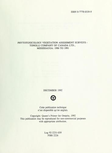 Phytotoxicology vegetation assessment surveys - Tonolli Company of Canada Ltd., Mississauga, 1986 to 1991