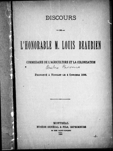 Discours prononcé à Nicolet le 4 octobre 1896